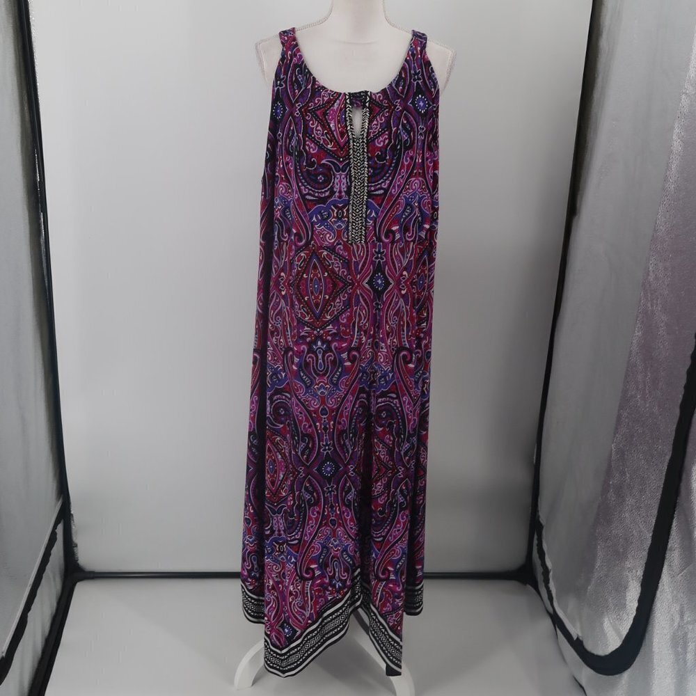 Catherines Women's Purple Paisley Style Maxi Dress w Beading Detail 2XL